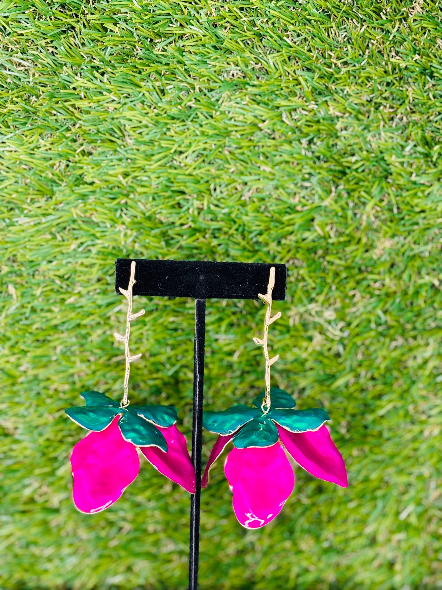 Magenta Flower Drop Earring