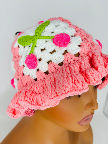 Cherry Bomb Crochet Bucket Hat