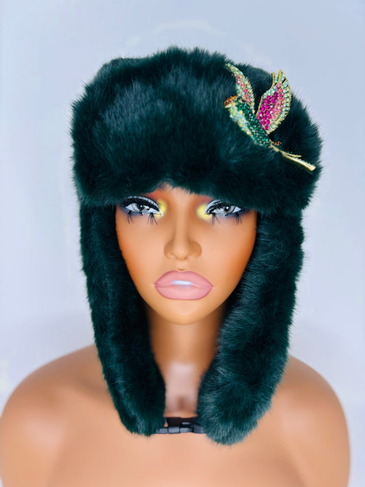 Fur Glam Trapper Hat Emerald Hummingbird