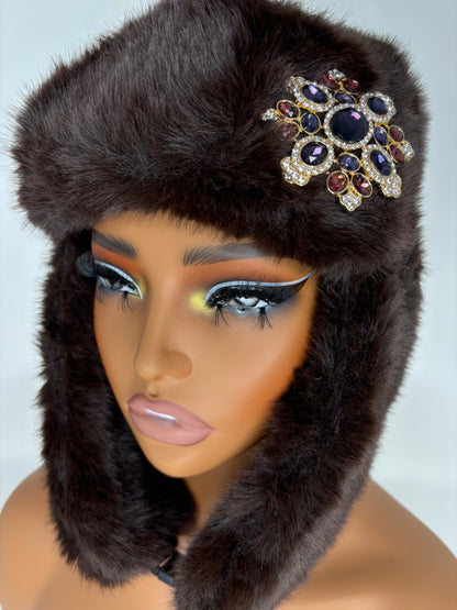 Fur Glam Trapper Hat Chocolate Cat